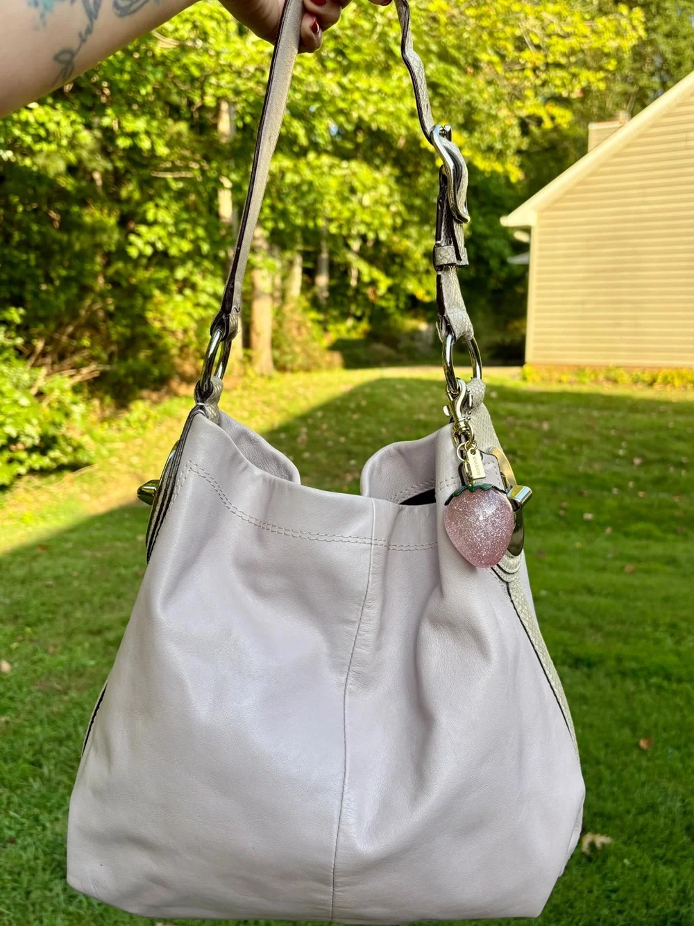 Coach Penelope Lilac Leather Hobo Shoulder Bag Snakeskin Trim